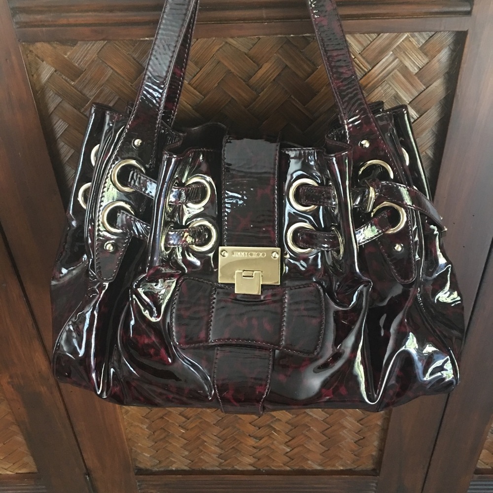 JIMMY CHOO Ramona Bordeaux Leopard Patent Leather